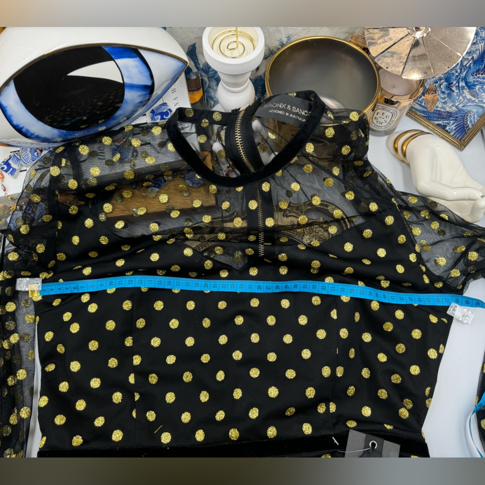 🆕 BRONX & BANCO 🧿 NWT Suns Mesh & Velvet Fit & Flare Mini Dress - Sz L - US 8 - Picture 15 of 16